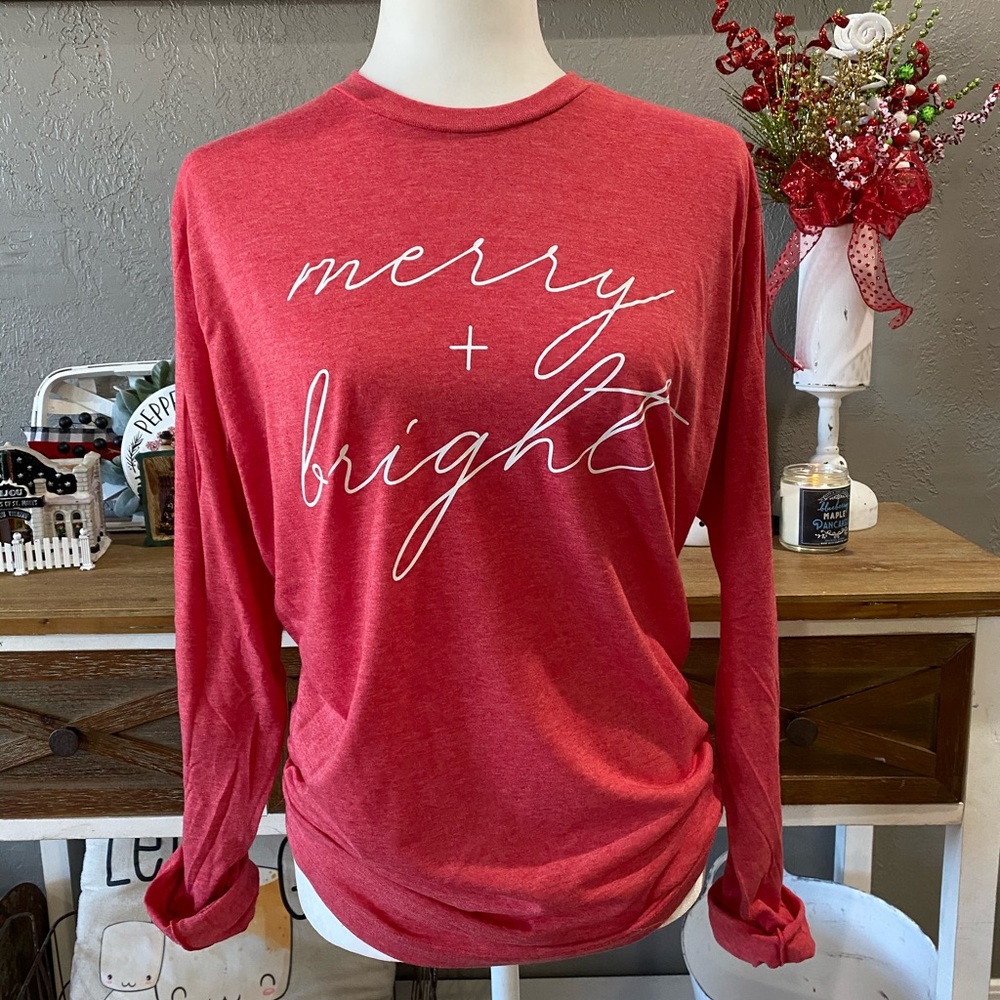 Red 'Merry + Bright' Long Sleeve Shirt